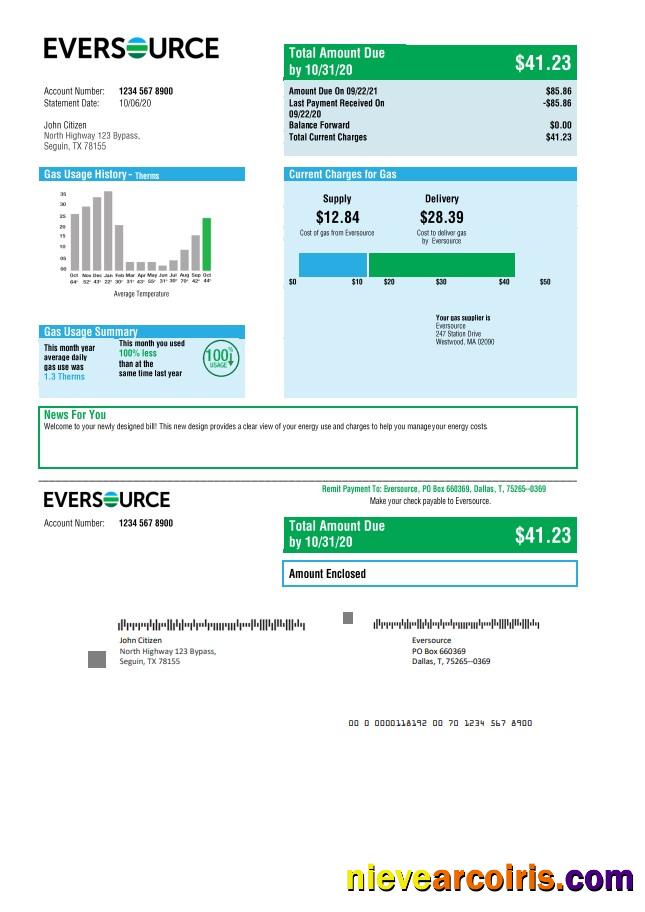 USA Eversource gas utility bill good for address prove